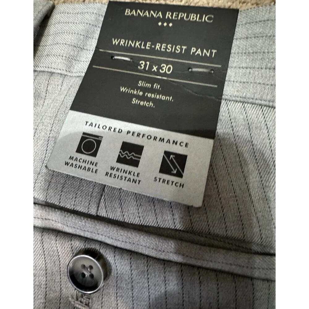 Banana Republic Men's Gray Pinstripe Slim-Fit Flat-Front Dress Pants Size 31X30